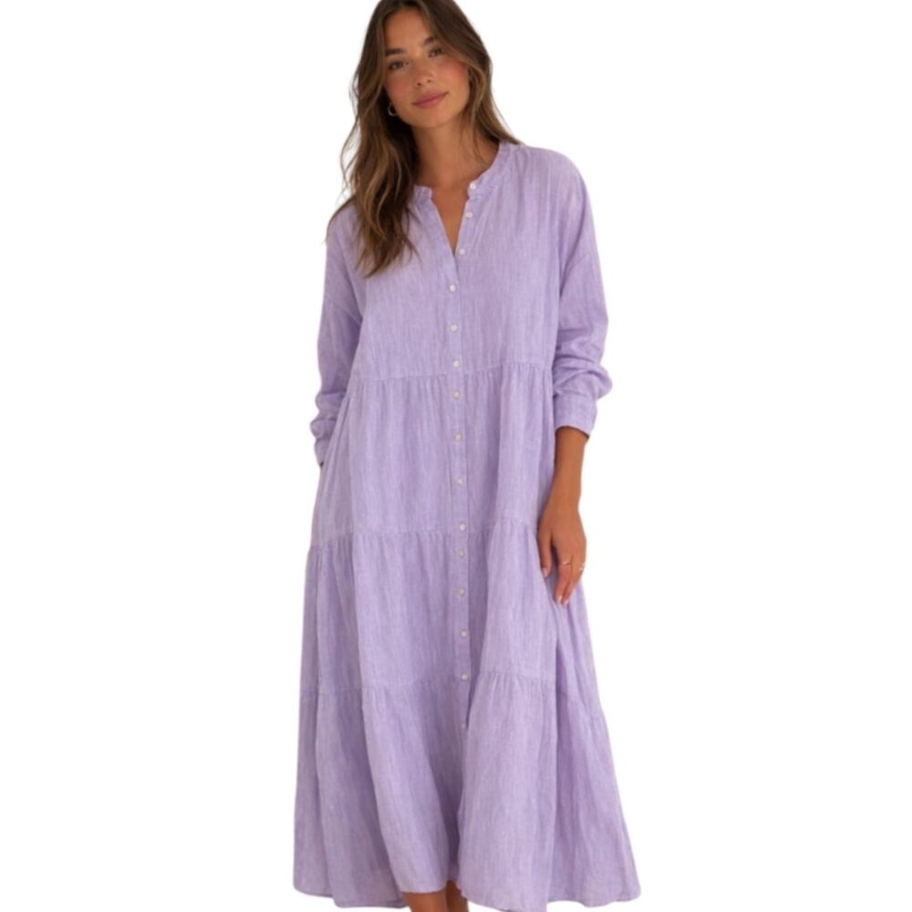 Alice Walk Lavender Lilac Linen Midi Dress size Large NWT Lagenlook Coastal Chic